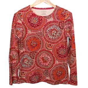 Talbots Tee Womens Size Medium Multicolor Paisley Floral Print Long Sleeve Artsy